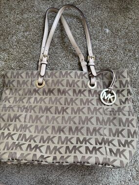 Michael Kors Two-Tone Beige and Brown MK Logo Tote